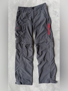 Quechua Boys Gray MH500 Convertible Hiking Pants With Contrast Red Zippers